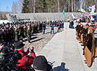 Flower ceremony at the Eternal Flame  in Khatyn Memorial